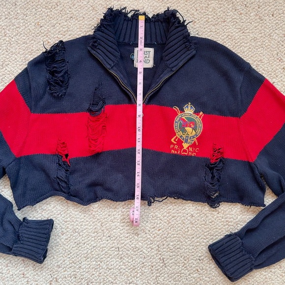 Ralph Lauren Navy and Red Knit Striped Sweater Cotton size M Quarter Zip - Picture 5 of 7